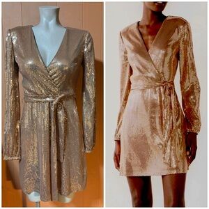 NWT Nine West Bronze Sequin V-Neck Dress XS